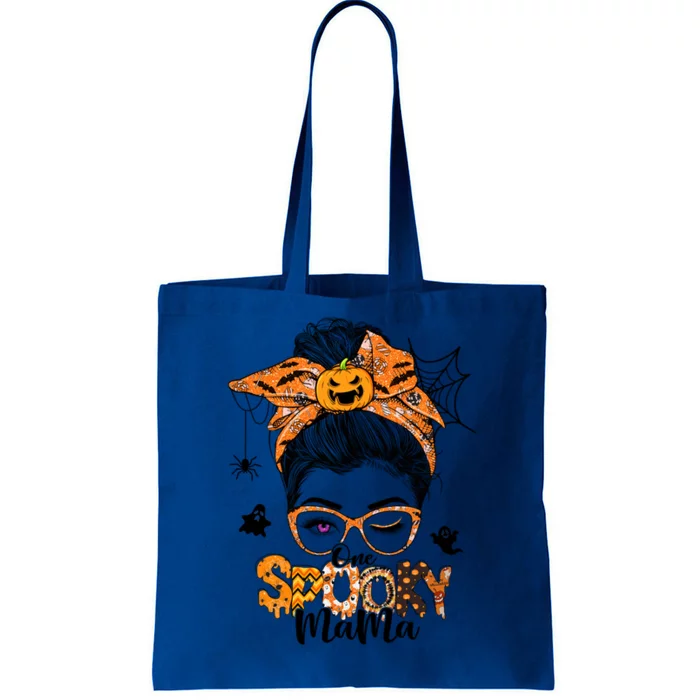 Retro Halloween One Spooky Mama Messy Bun Bandana Pumpkin Gift Tote Bag