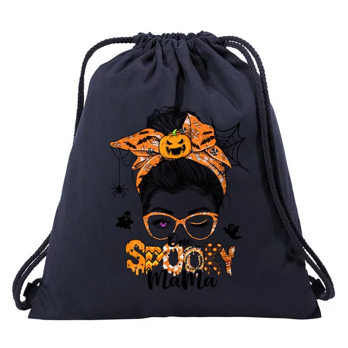 Retro Halloween One Spooky Mama Messy Bun Bandana Pumpkin Gift Drawstring Bag