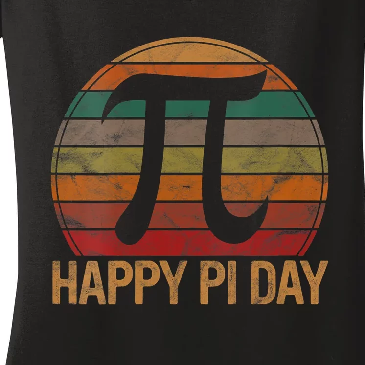 Retro Happy Pi Day Sunset Gift Math Teacher Geek Pi Day Women's V-Neck T-Shirt