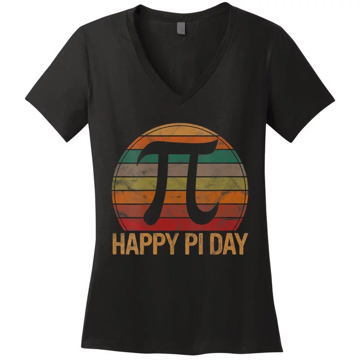 Retro Happy Pi Day Sunset Gift Math Teacher Geek Pi Day Women's V-Neck T-Shirt