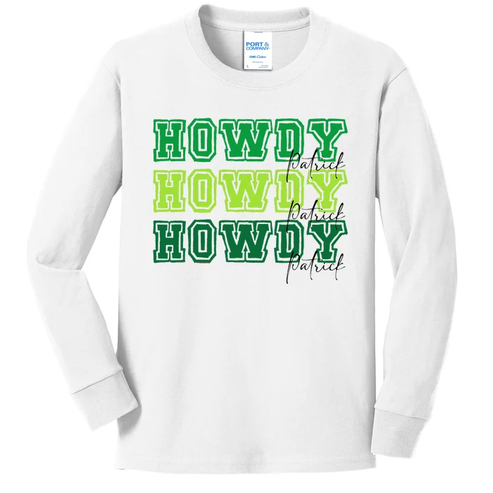 Retro Howdy Patrick Western Lucky Vibes Irish Holiday Kids Long Sleeve Shirt