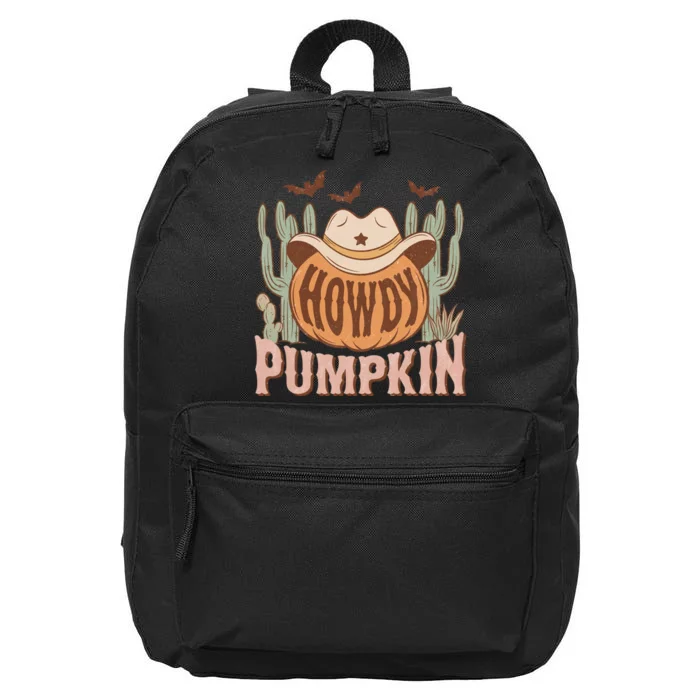 Retro Howdy Pumpkin Rodeo Western Fall Southern Halloween Gift 16 in Basic Backpack