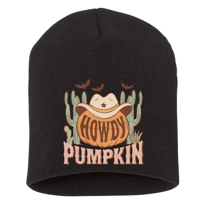 Retro Howdy Pumpkin Rodeo Western Fall Southern Halloween Gift Short Acrylic Beanie