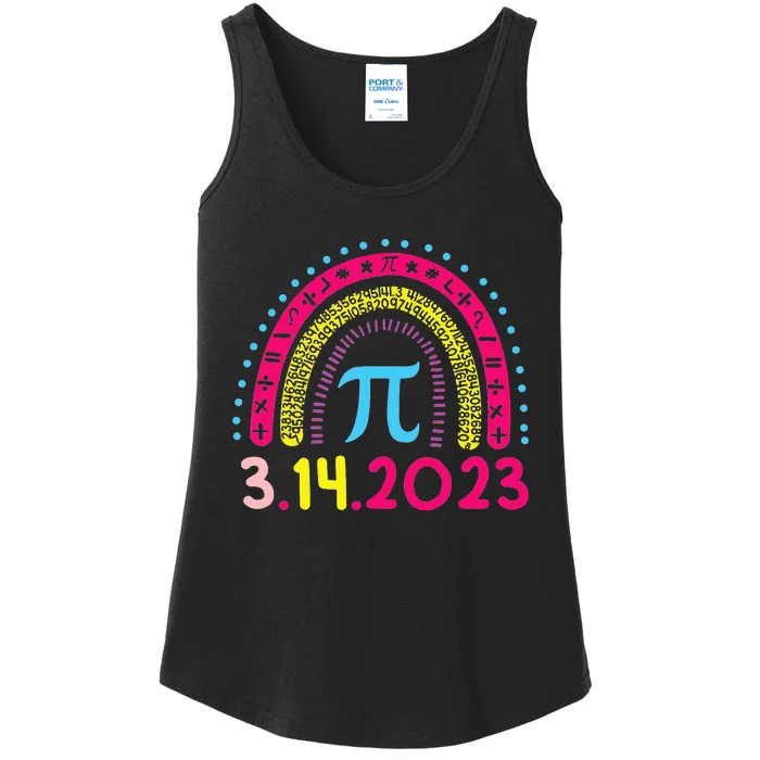 Rainbow Happy Pi Day Math Teacher Pi Day Ladies Essential Tank