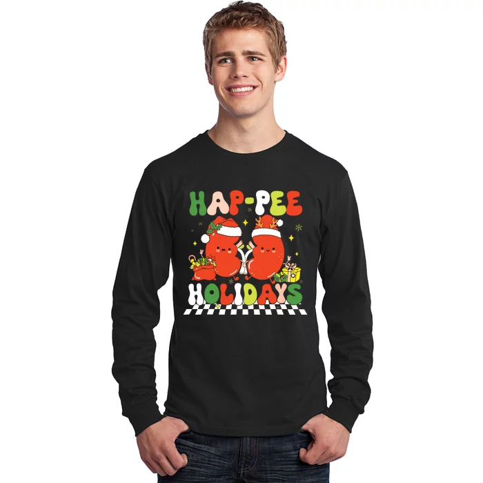 Retro Hap Pee Holidays Christmas Dialysis Nurse Kidney Nurse Long Sleeve Shirt