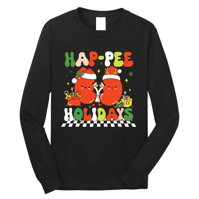 Retro Hap Pee Holidays Christmas Dialysis Nurse Kidney Nurse Long Sleeve Shirt