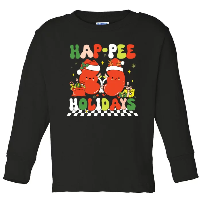 Retro Hap Pee Holidays Christmas Dialysis Nurse Kidney Nurse Toddler Long Sleeve Shirt