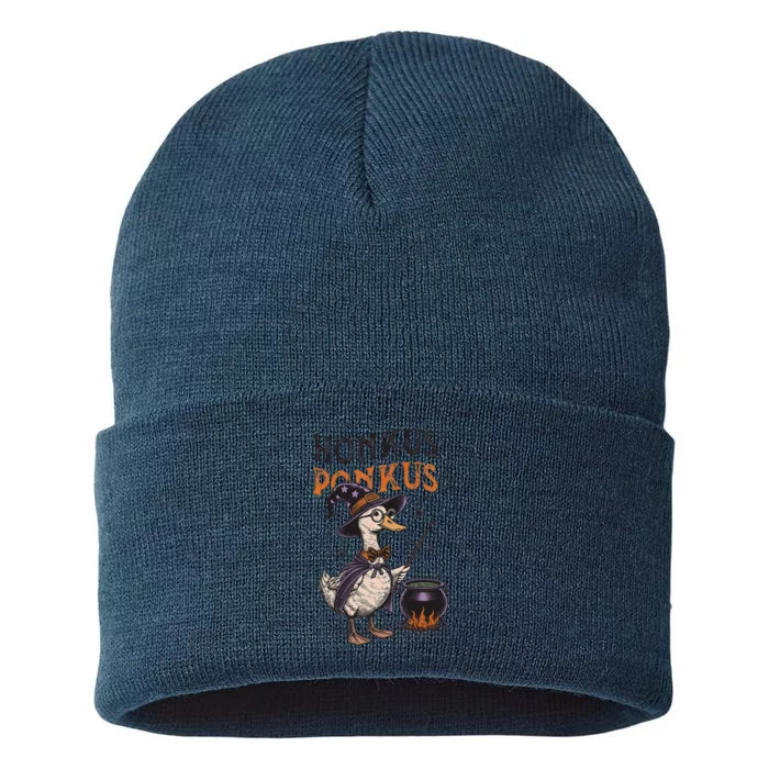 Retro Honkus Ponkus Duck Witch Funny Duck Sustainable Knit Beanie