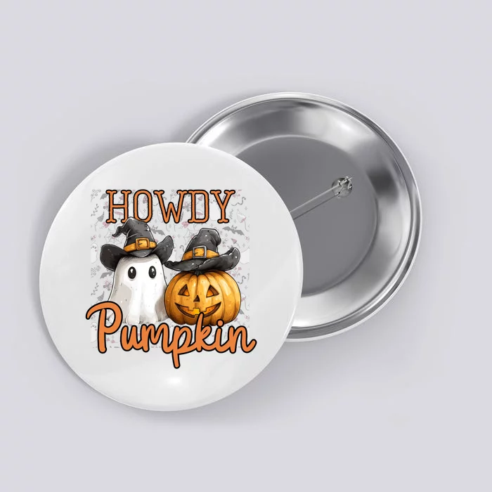 Retro Howdy Pumpkin Cowboys Funny Pumpkin Country Halloween Button