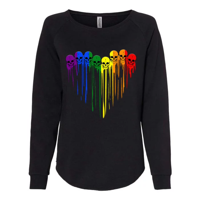 Rainbow Heart Pride Skull LGBT Support Womens California Wash Sweatshirt