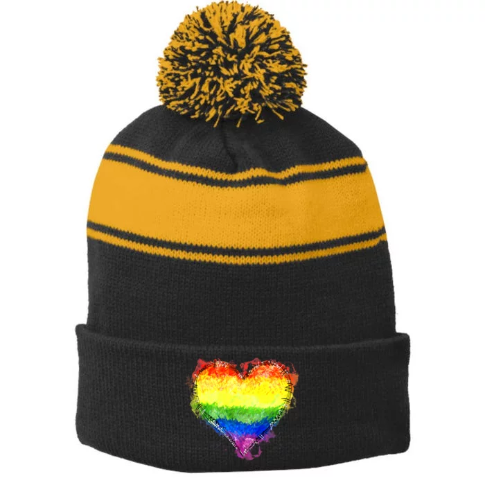 Rainbow Heart Pride Heart LGBT Pride Month Pride Celebration Stripe Pom Pom Beanie