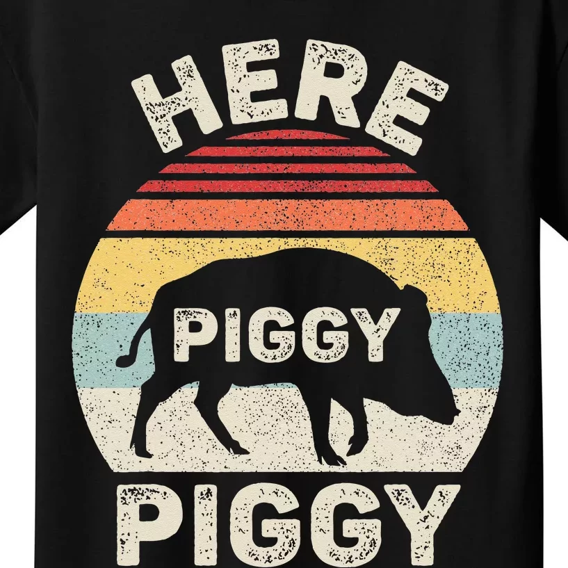 Retro Here Piggy Piggy Boar Hunting Pig Hog Hunter Kids T-Shirt