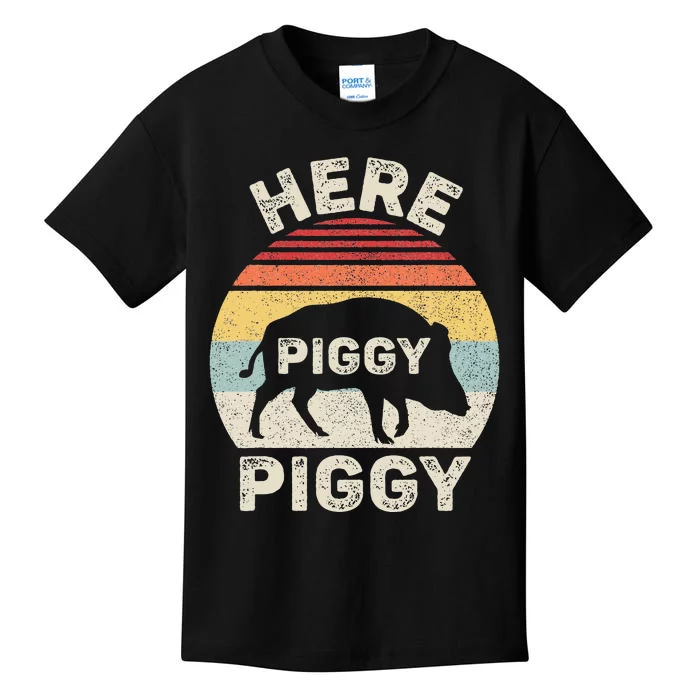 Retro Here Piggy Piggy Boar Hunting Pig Hog Hunter Kids T-Shirt