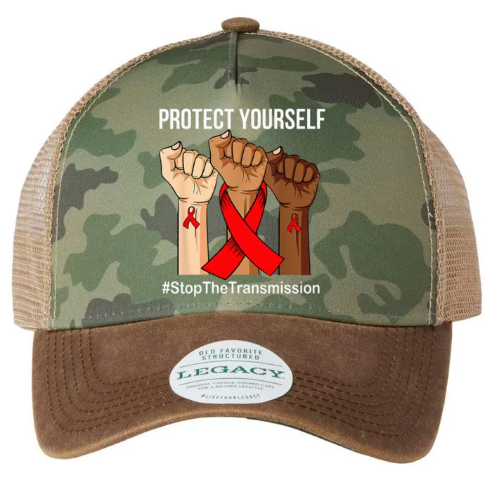 Raising Hand Protect Yourself HIVAIDS Awareness Red Ribbon Legacy Tie Dye Trucker Hat