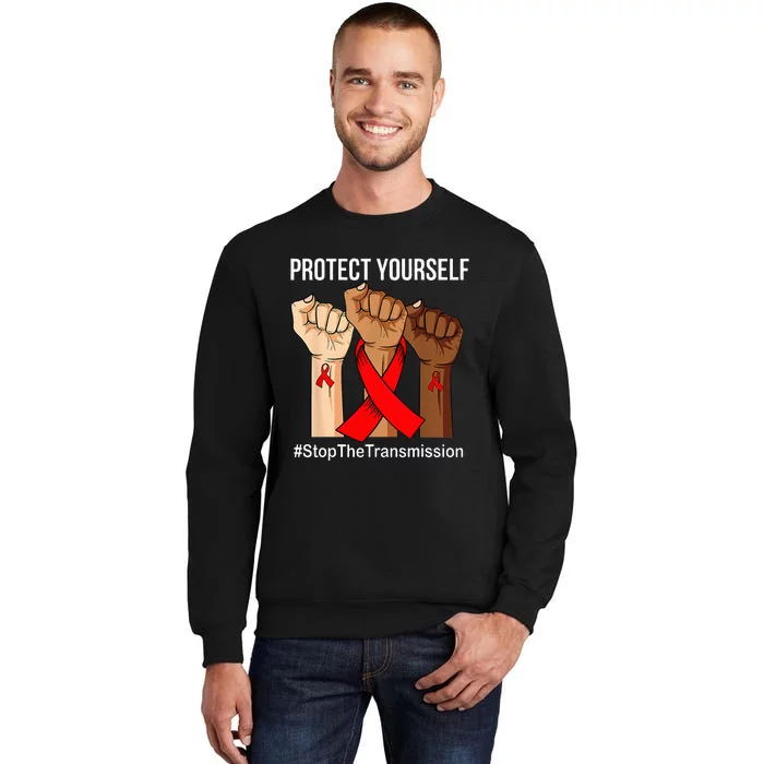 Raising Hand Protect Yourself HIVAIDS Awareness Red Ribbon Tall Sweatshirt