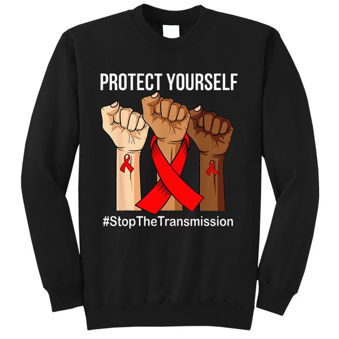 Raising Hand Protect Yourself HIVAIDS Awareness Red Ribbon Tall Sweatshirt