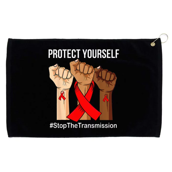 Raising Hand Protect Yourself HIVAIDS Awareness Red Ribbon Grommeted Golf Towel