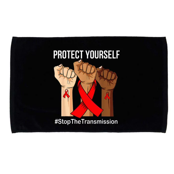 Raising Hand Protect Yourself HIVAIDS Awareness Red Ribbon Microfiber Hand Towel