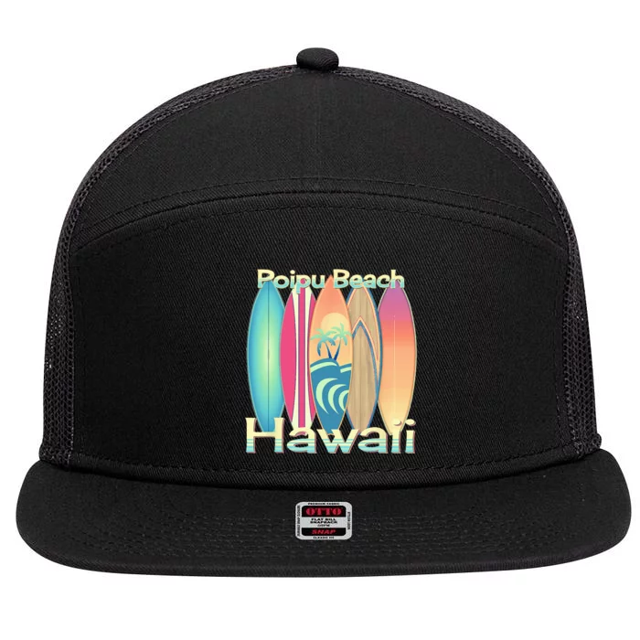 Retro Hawaii Poipu Beach Hawaiian Islands Surf 7 Panel Mesh Trucker Snapback Hat