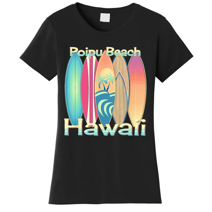 Retro Hawaii Poipu Beach Hawaiian Islands Surf Women's T-Shirt