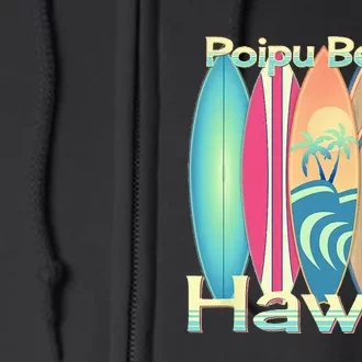 Retro Hawaii Poipu Beach Hawaiian Islands Surf Full Zip Hoodie