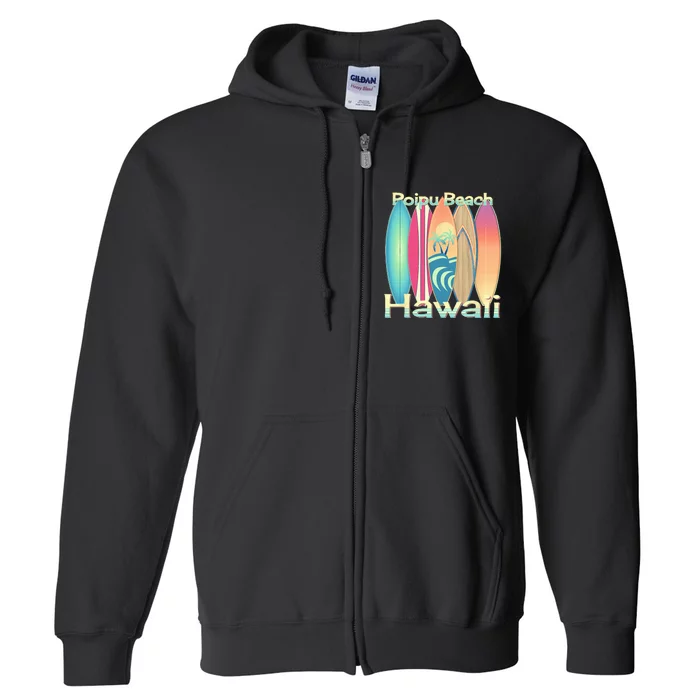 Retro Hawaii Poipu Beach Hawaiian Islands Surf Full Zip Hoodie