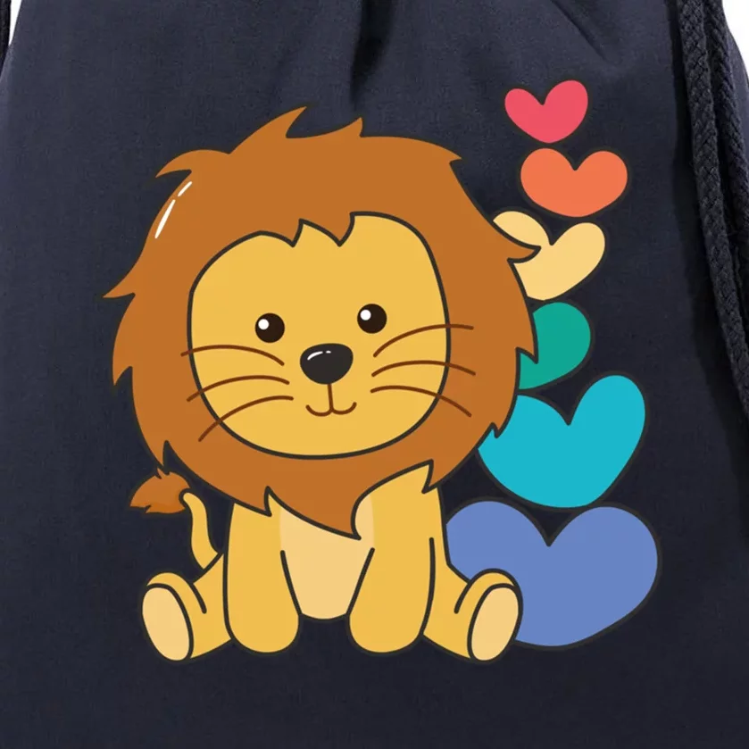 Rainbow Hearts Pride Lgbtq Cute Animals Lion Great Gift Drawstring Bag