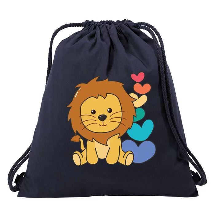 Rainbow Hearts Pride Lgbtq Cute Animals Lion Great Gift Drawstring Bag