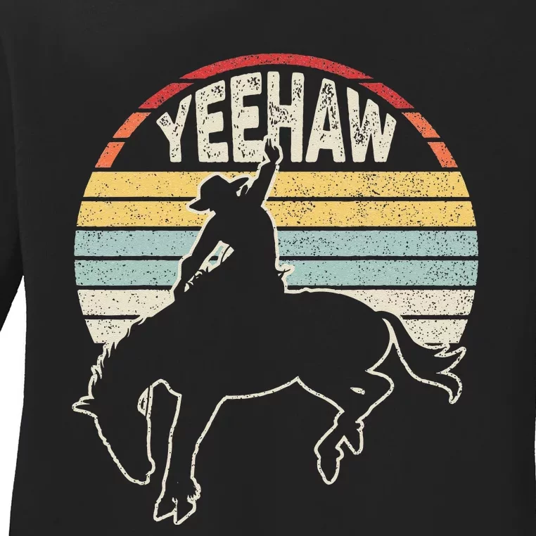 Retro Horse Riding Yeehaw Rodeo Cowboy Western Country Ladies Long Sleeve Shirt