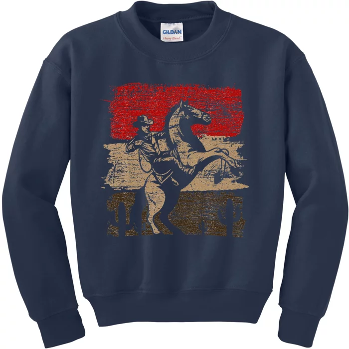 Retro Horse Riding Western Cowboy Kids Sweatshirt