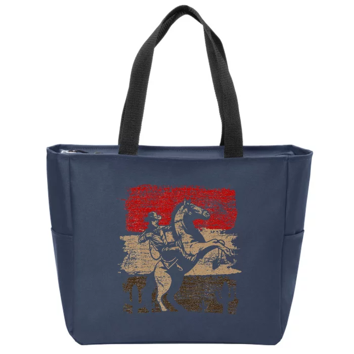 Retro Horse Riding Western Cowboy Zip Tote Bag