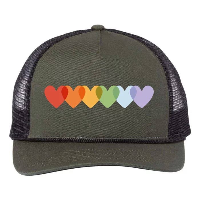 Rainbow Hearts Retro Rope Trucker Hat Cap