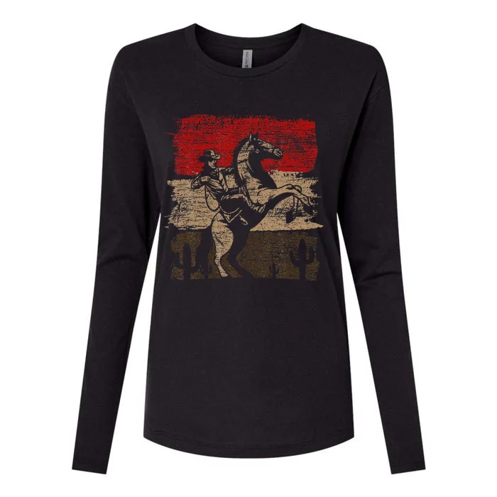 Retro Horse Riding Western Cowboy Womens Cotton Relaxed Long Sleeve T-Shirt