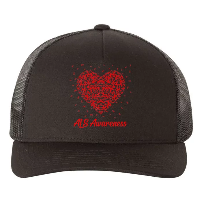 Red Heart Ribbon ALS Awareness Yupoong Adult 5-Panel Trucker Hat