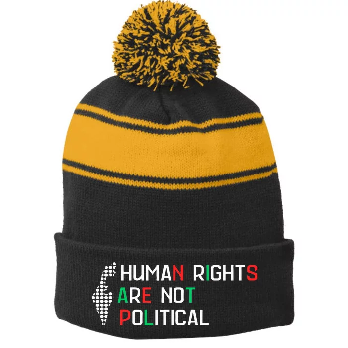 retro Human Rights Are Not Political Support Palestine Stripe Pom Pom Beanie