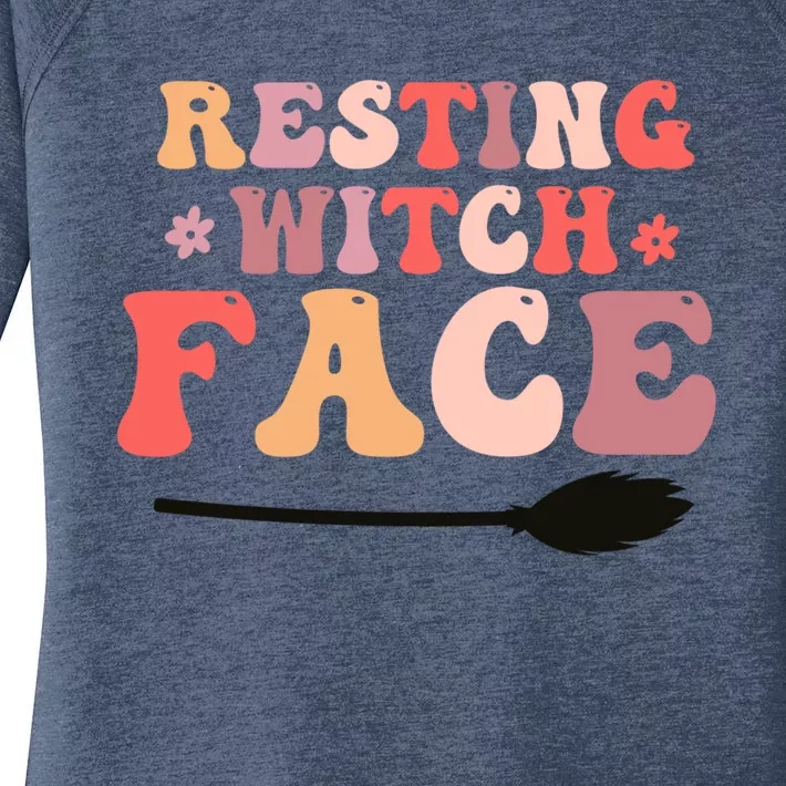 Retro Halloween Resting Witch Face Gift Women's Perfect Tri Tunic Long Sleeve Shirt