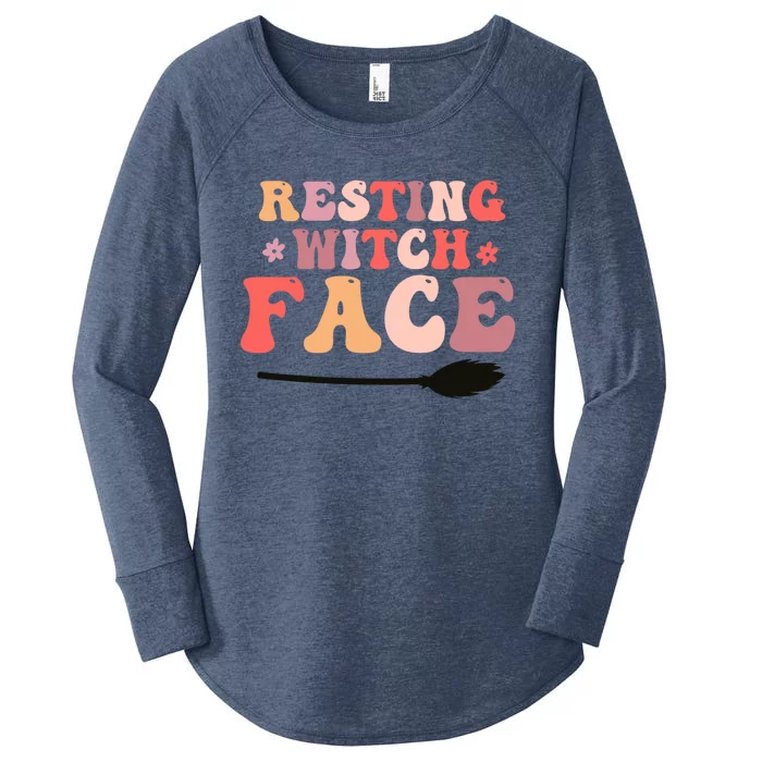 Retro Halloween Resting Witch Face Gift Women's Perfect Tri Tunic Long Sleeve Shirt