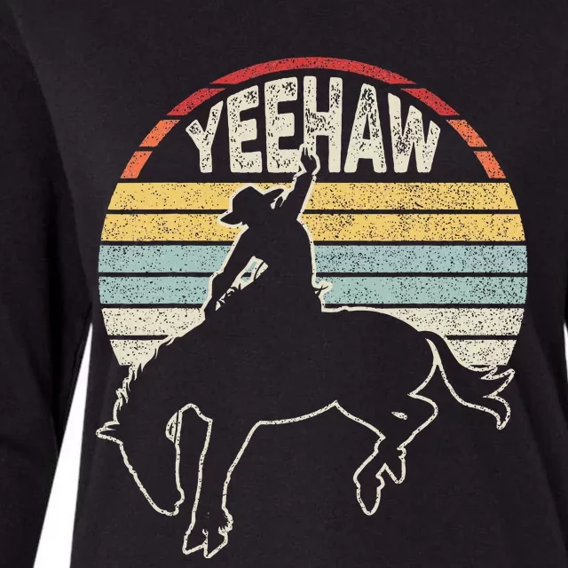 Retro Horse Riding Yeehaw Rodeo Cowboy Western Country Womens Cotton Relaxed Long Sleeve T-Shirt