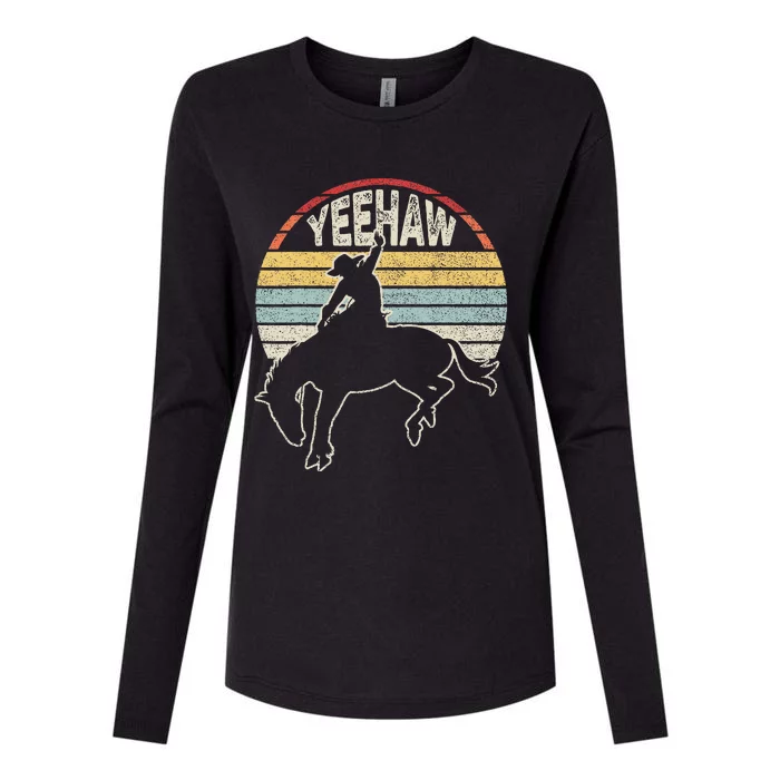 Retro Horse Riding Yeehaw Rodeo Cowboy Western Country Womens Cotton Relaxed Long Sleeve T-Shirt