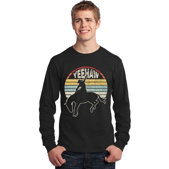 Retro Horse Riding Yeehaw Rodeo Cowboy Western Country Tall Long Sleeve T-Shirt