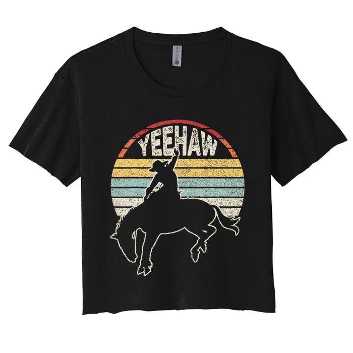 Retro Horse Riding Yeehaw Rodeo Cowboy Western Country Women's Crop Top Tee