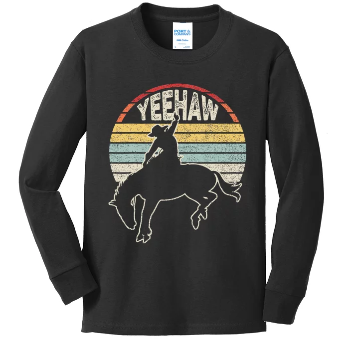 Retro Horse Riding Yeehaw Rodeo Cowboy Western Country Kids Long Sleeve Shirt