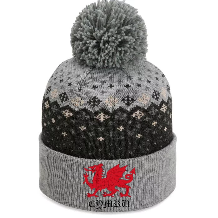 Retro Heraldic Red Welsh Dragon Of Wales Cymru Y Ddraig Goch The Baniff Cuffed Pom Beanie