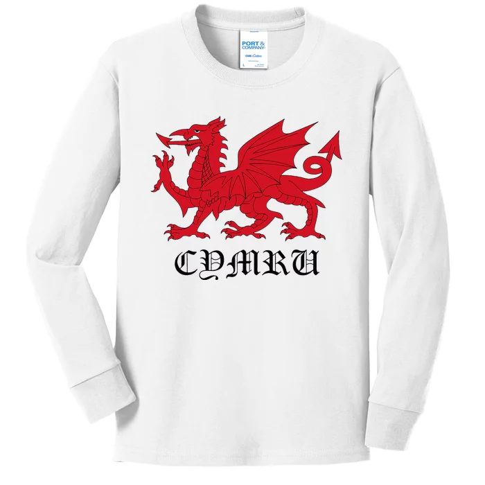 Retro Heraldic Red Welsh Dragon Of Wales Cymru Y Ddraig Goch Kids Long Sleeve Shirt