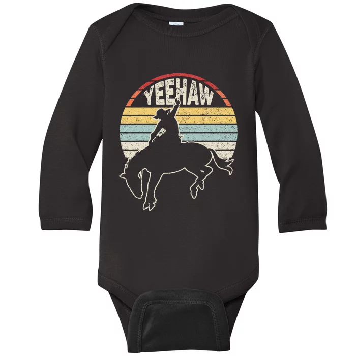 Retro Horse Riding Yeehaw Rodeo Cowboy Western Country Baby Long Sleeve Bodysuit