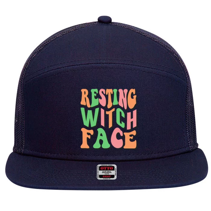 Retro Halloween Resting Witch Face Gift 7 Panel Mesh Trucker Snapback Hat