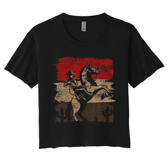 Retro Horse Riding Western Cowboy Women's Crop Top Tee