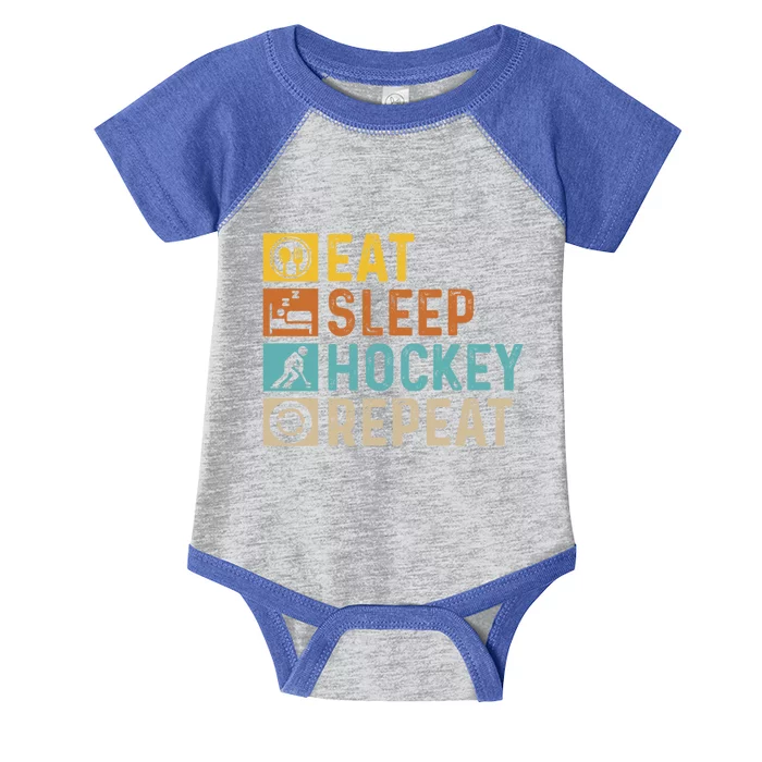 Retro Hockey Repeat Vintage Eat Sleep Hockey Repeat Gift Infant Baby Jersey Bodysuit