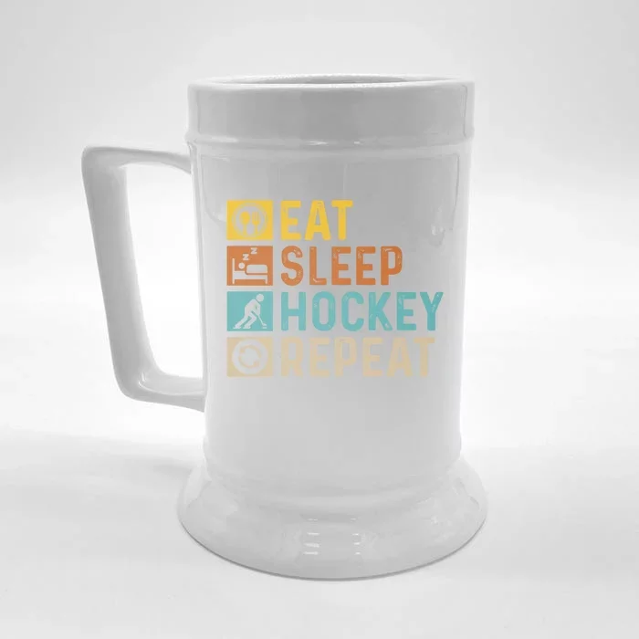 Retro Hockey Repeat Vintage Eat Sleep Hockey Repeat Gift Front & Back Beer Stein