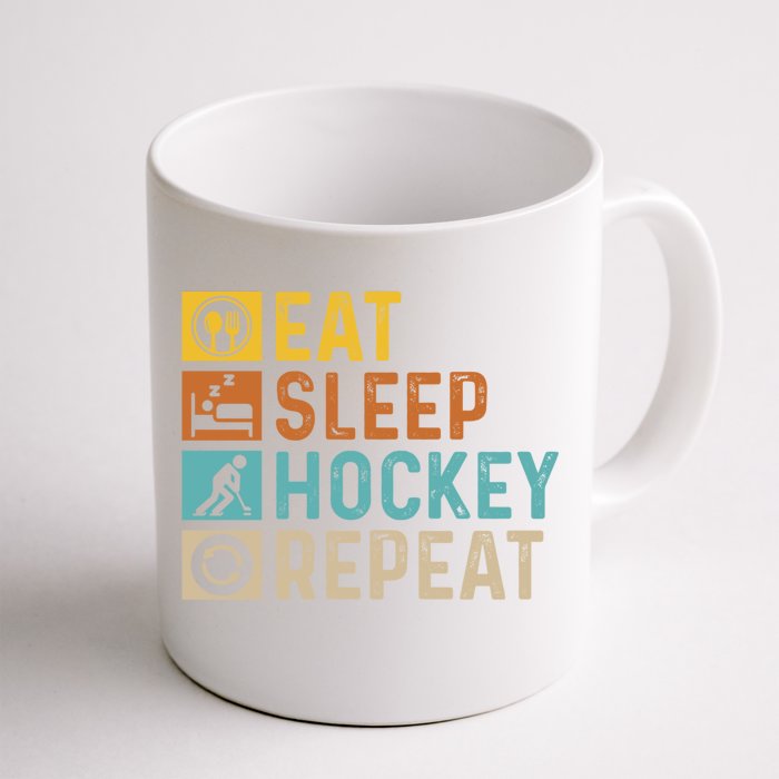 Retro Hockey Repeat Vintage Eat Sleep Hockey Repeat Gift Front & Back Coffee Mug